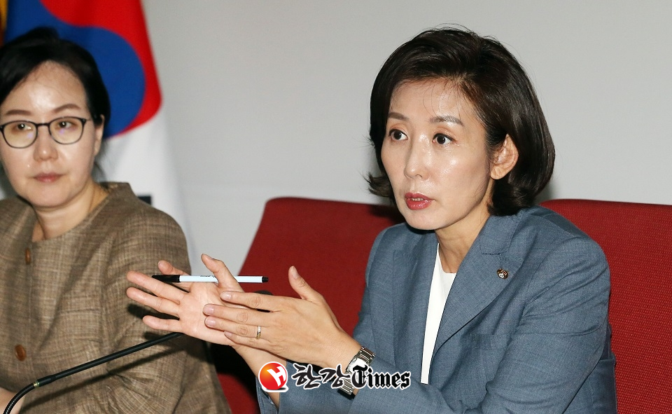 자유한국당 나경원 원내대표가 17일 오후 서울 여의도 국회에서 기자간담회를 갖고 현안에 대해 설명하고 있다. (사진=뉴시스)