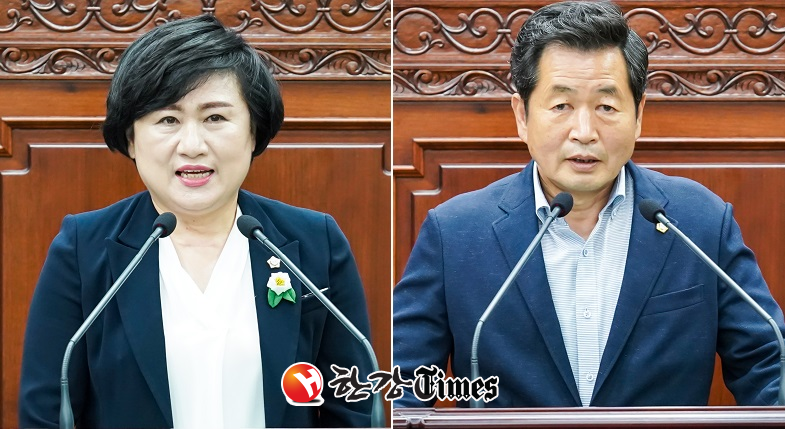 의장에 선출된 최윤남 의원(좌)과 부의장에 선출된 변석주 의원