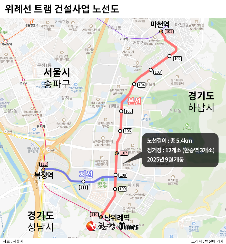 위례트램 노선도 (자료=서울시)