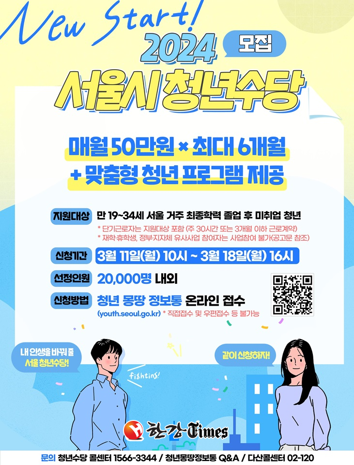 서울시는 청년 구직자에게 월 50만원씩 최대 6개월간 지원하는 '서울 청년수당' 참여자 2만명을 모집한다고 5일 밝혔다.